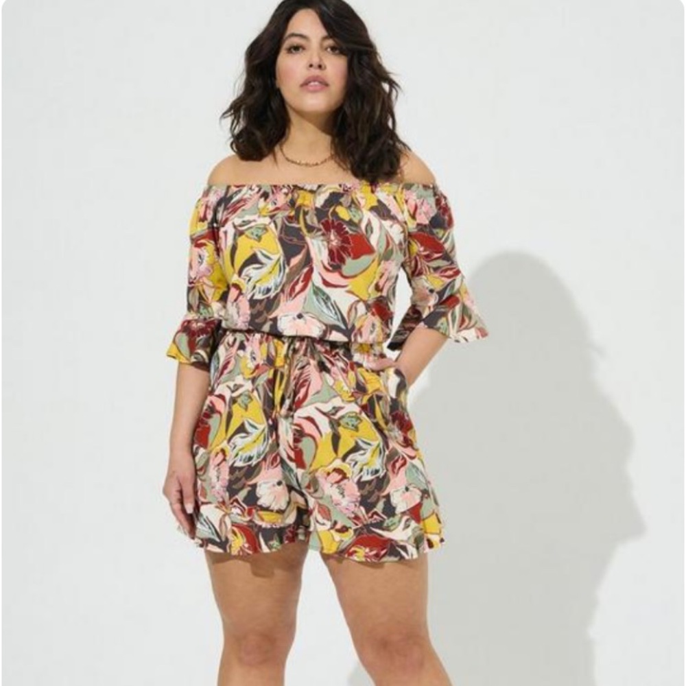 Torrid Stretch Challis Off The Shoulder Romper 2X